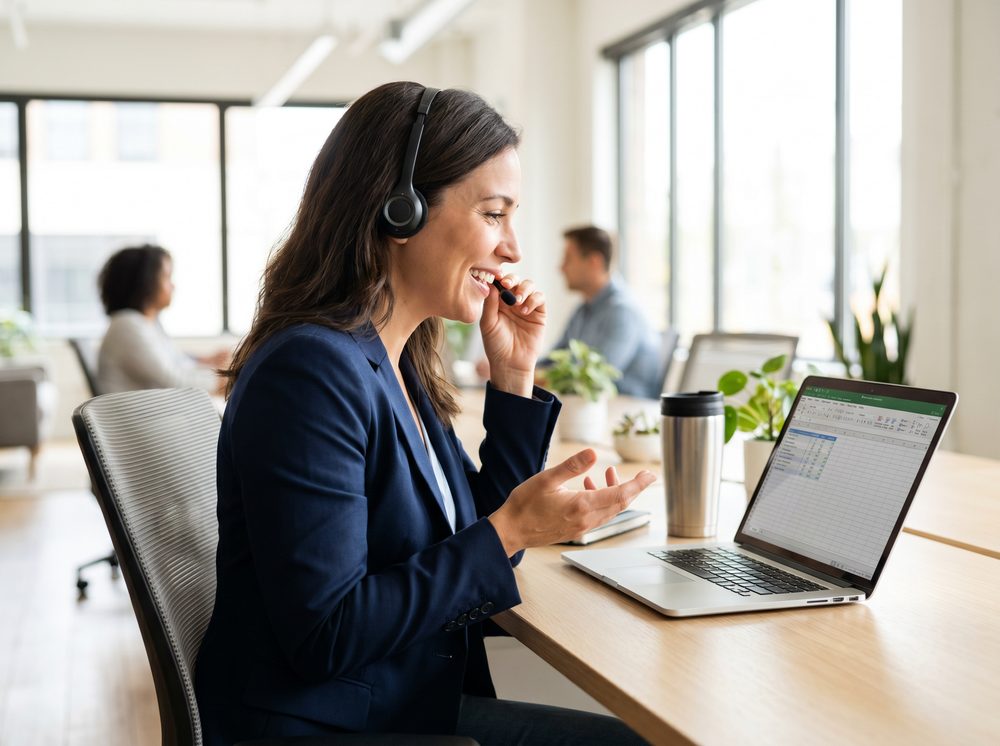 A bilingual funding advisor helping a client over the phone