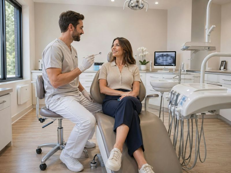 Dentist reviewing a digital scan with a patient in a modern dental operatory