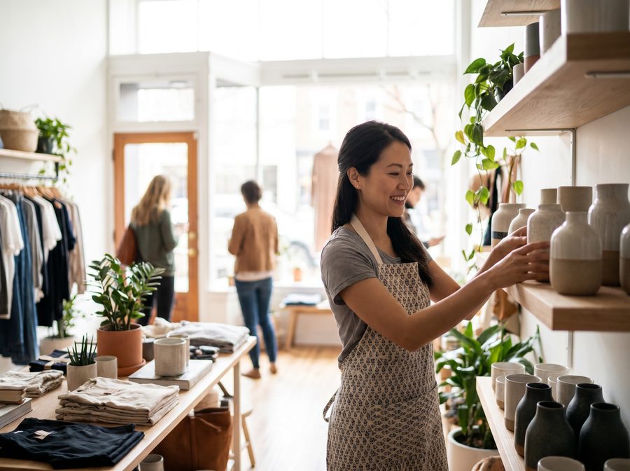 Small business owner managing flexible financing