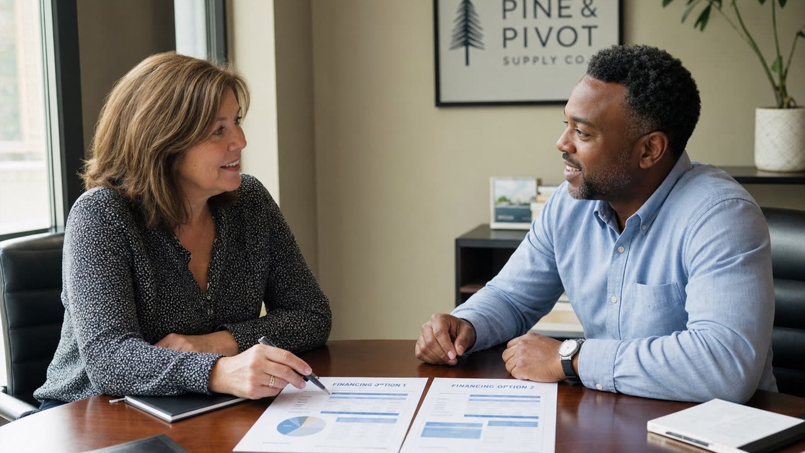 Business owner comparing financing options with an advisor