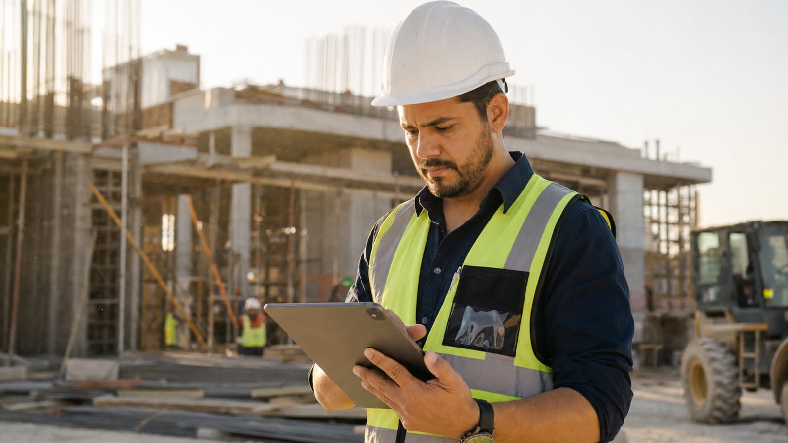 Contractor reviewing project finances at a job site