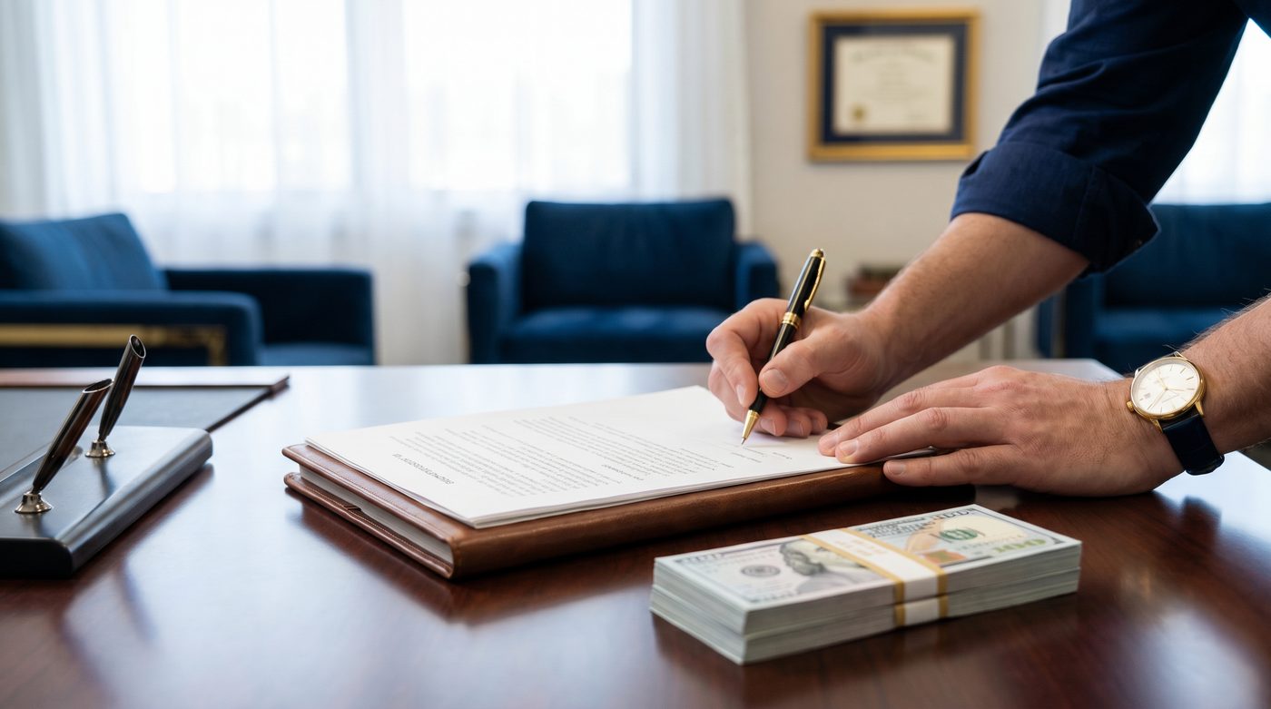 Business owner reviewing financing paperwork